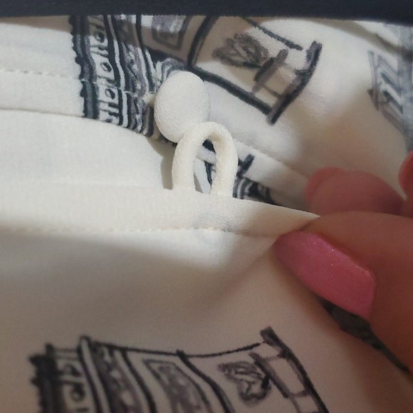 Talbots Paris Print Tie Bow Chiffon Blouse White Black - Picture 3 of 7